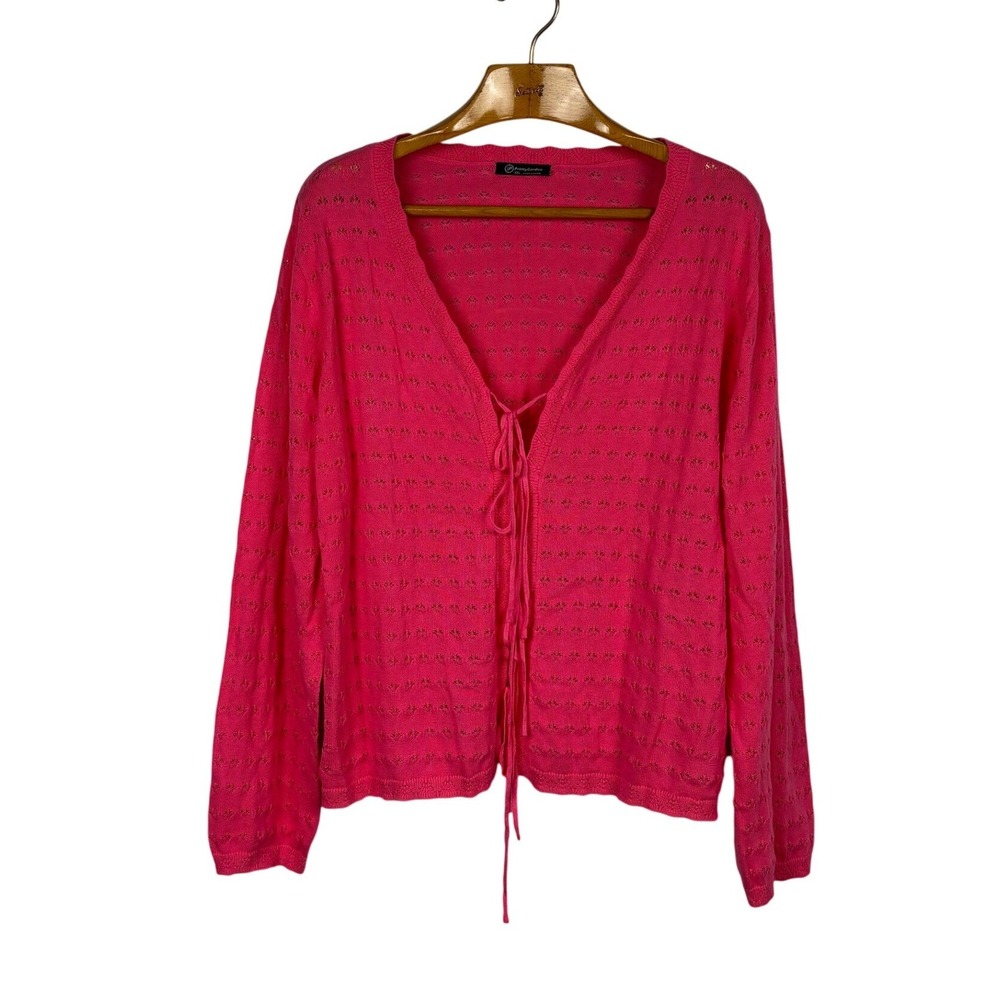 PrettyGarden XXL Coral Pink Tie Front Pointelle Knit Cardigan 100%‎ Cotton Boho